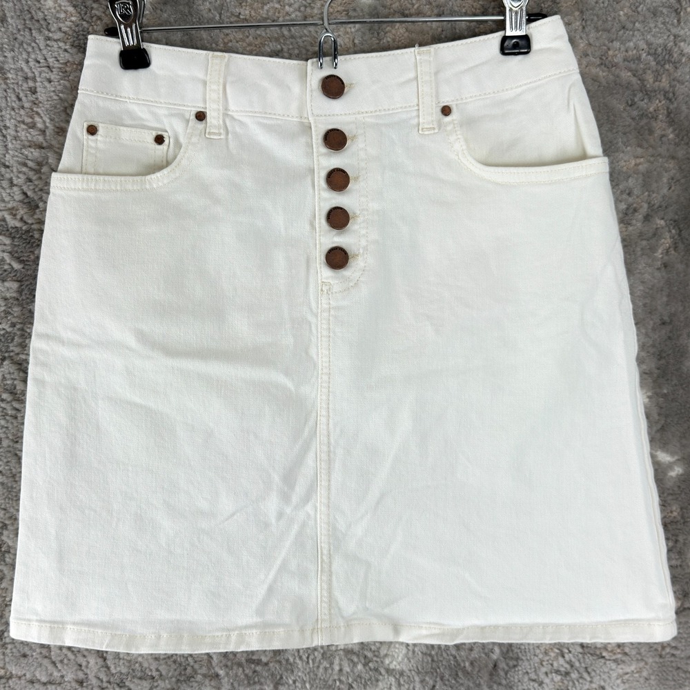 Boden Petite Size 4P‎ Denim Stretch Jean Skirt White Casual Mini Pocket